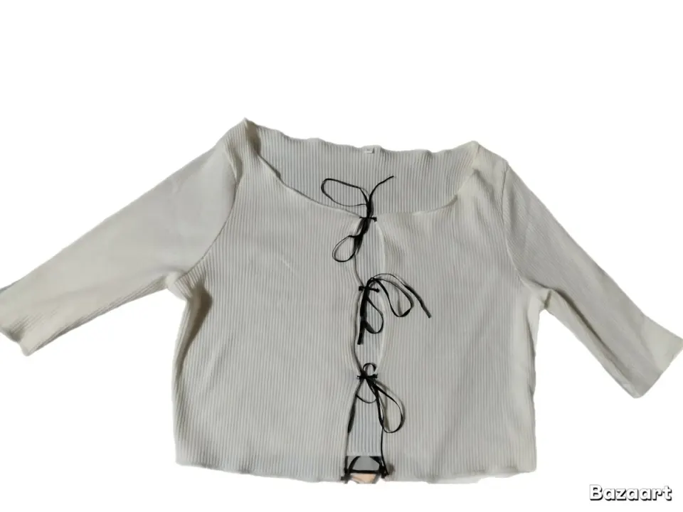 White Ribbed Crop Top with Lace-Up Front