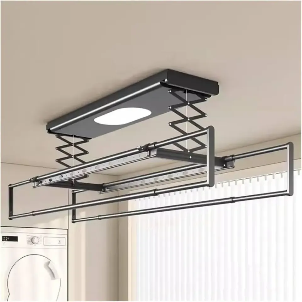 Séchoir à Linge Rétractable au Plafond avec Lumière