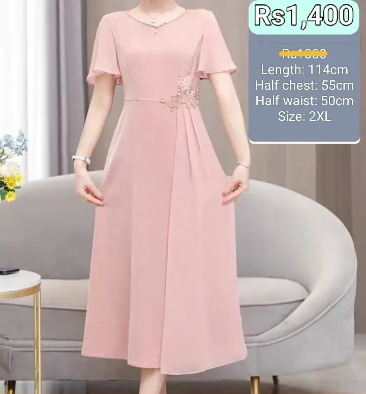 Robe Midi Rose Élégante avec Détails Brodés - Taille 2XL