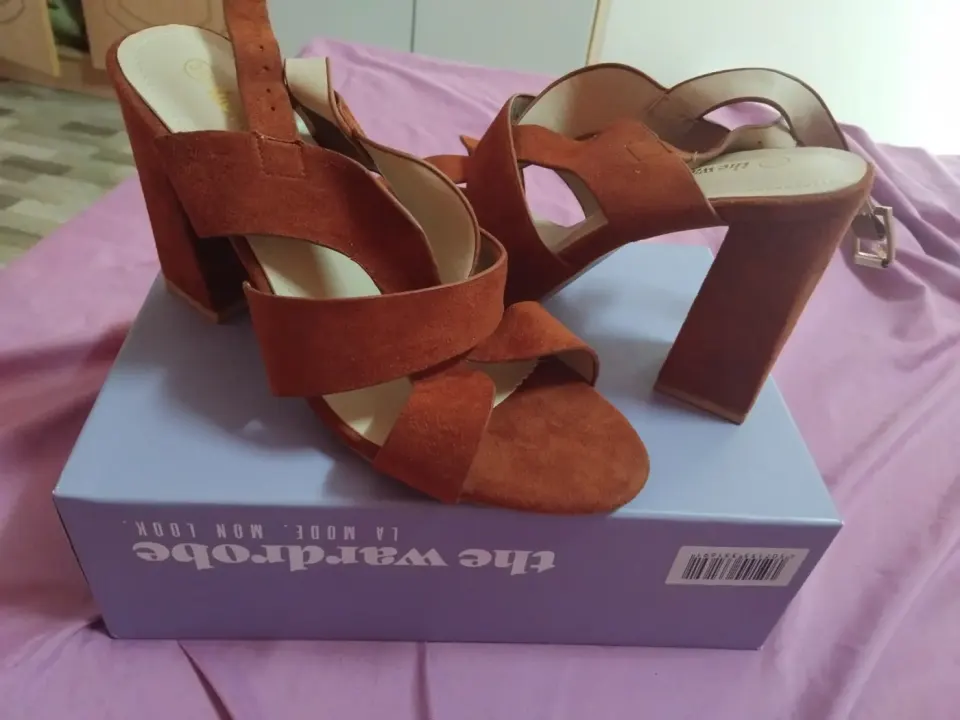 Brown Suede Block Heel Sandals
