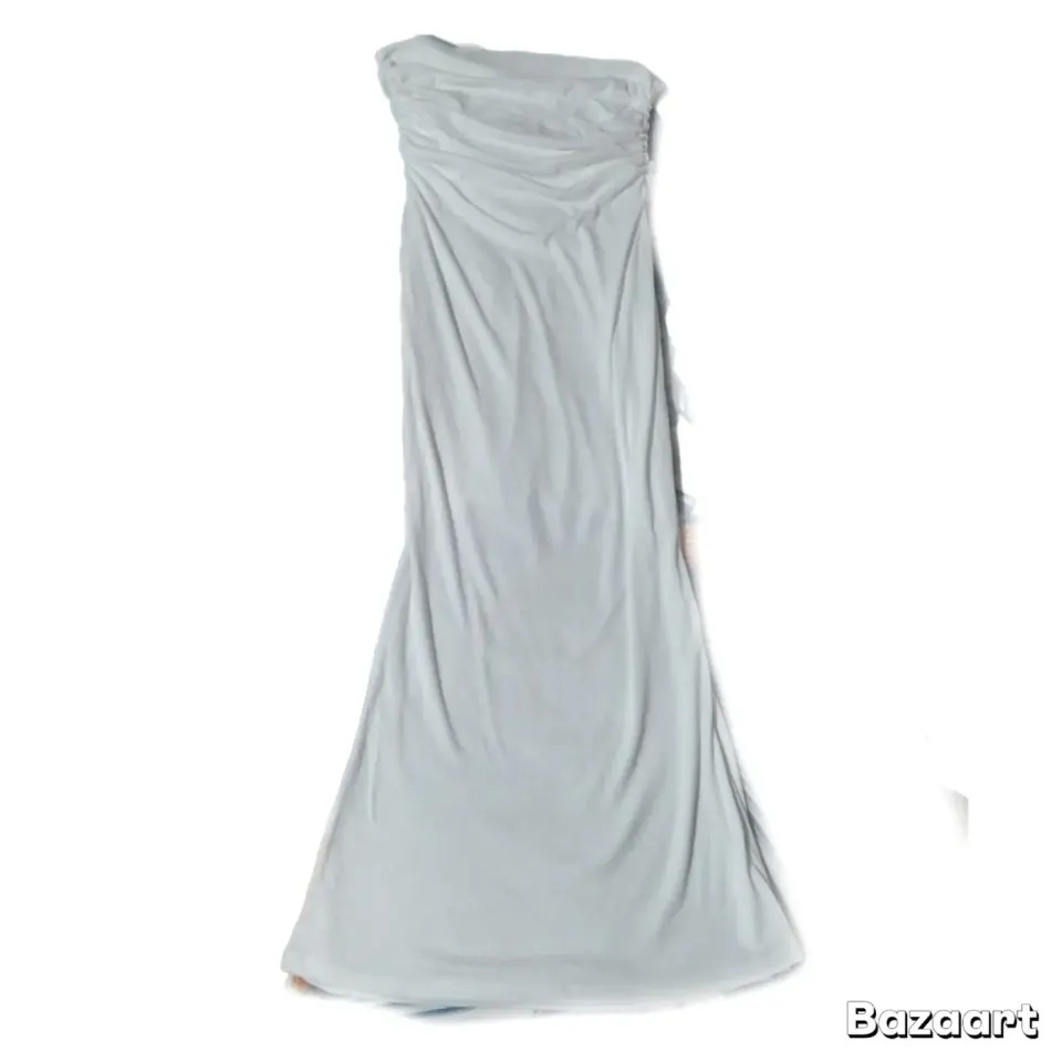 Elegant Light Grey Strapless Maxi Dress