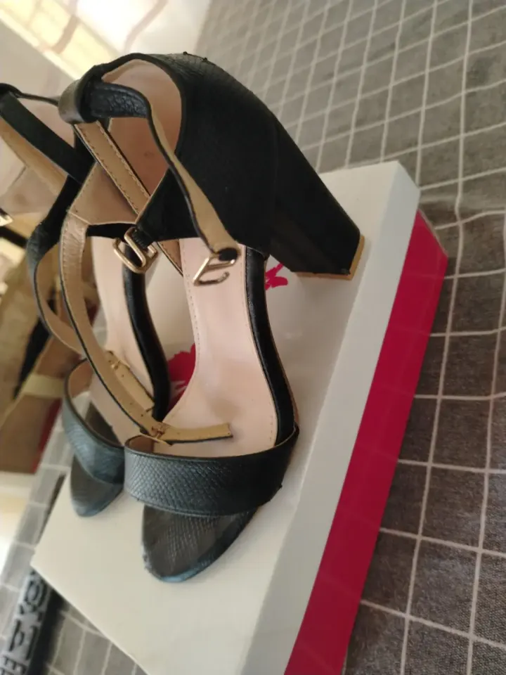 Black Block Heel Sandals with Ankle Strap