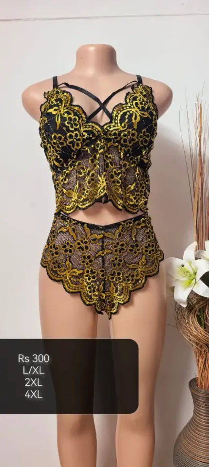 Ensemble de Lingerie en Dentelle Noire et Dorée