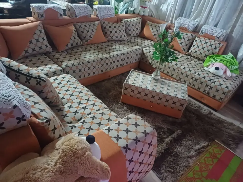 Large L-Shaped Sofa Set with Coffee Table