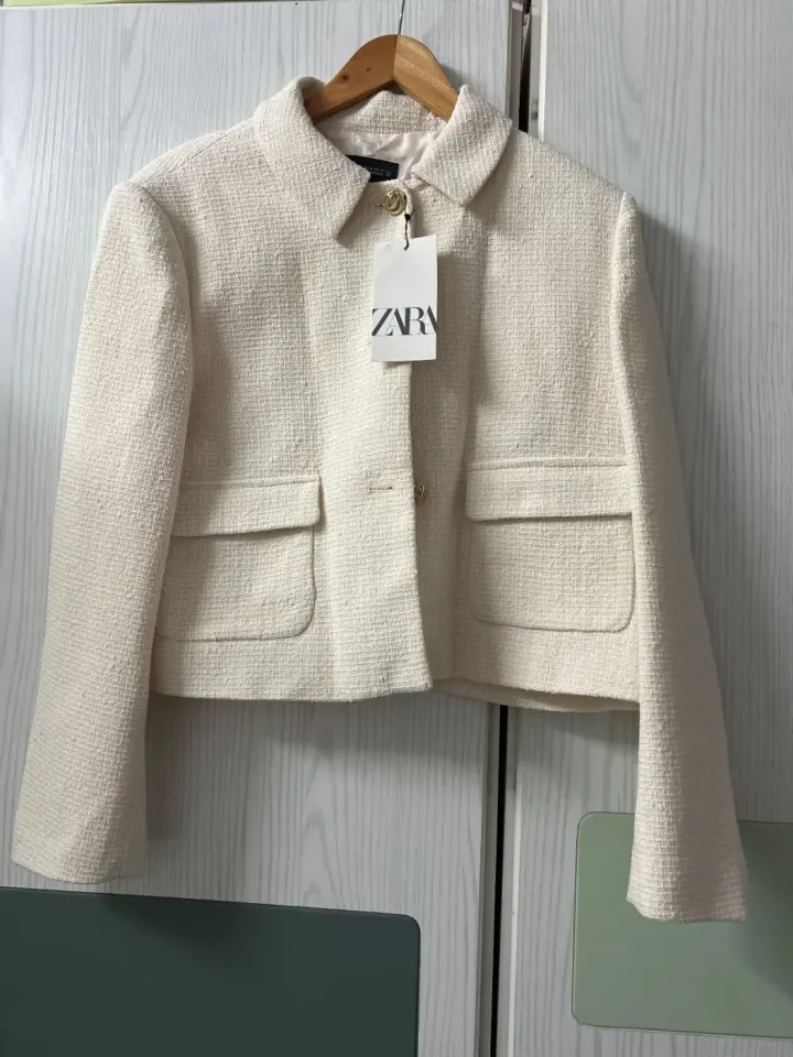 Zara Cream Tweed Cropped Jacket