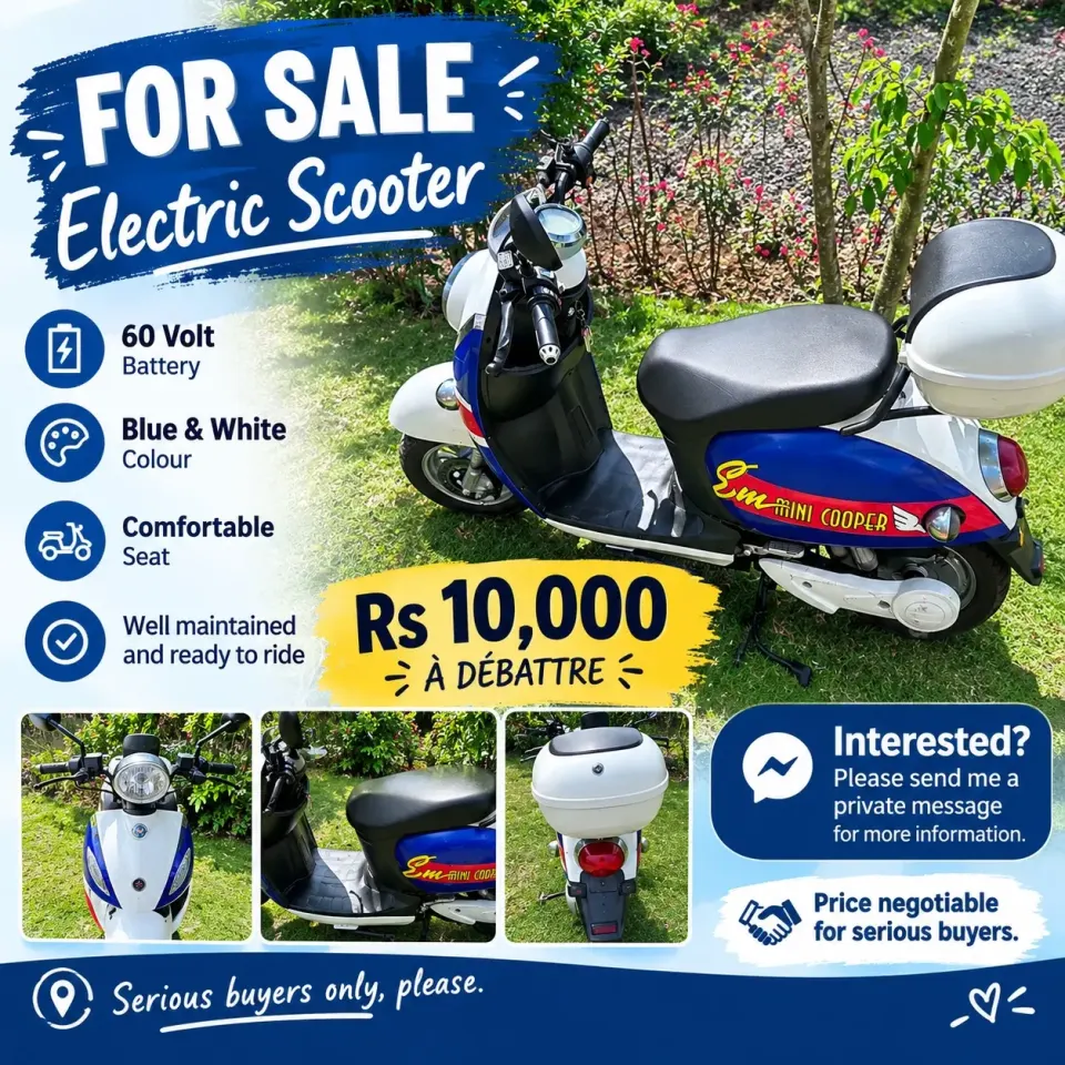 Scooter Électrique - Bleu & Blanc, Batterie 60 Volts