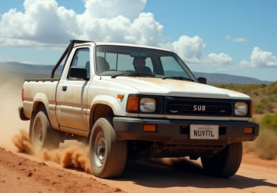 Pickup truck in desert, white color, rugged, for sale in Mauritius