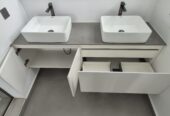 Meuble Lavabo Double (2 vasques + 2 robinets inclus) / Double Sink Vanity Unit (2 countertop basins + 2 taps included)