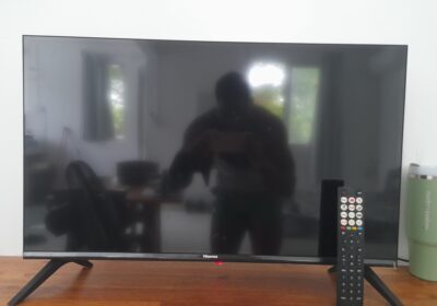 Smart Hisense TV, black, modern flat-screen for home entertainment.