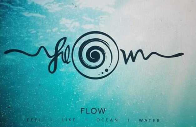 Inspirational wall art with a wave-like design, featuring the word "flow" and a spiral element, perfect for home decor in Mauritius.