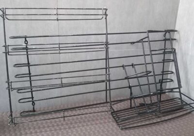 Auto Temp RTCL metal dish drying rack, black finish, multi-tiered design for kitchen organization.