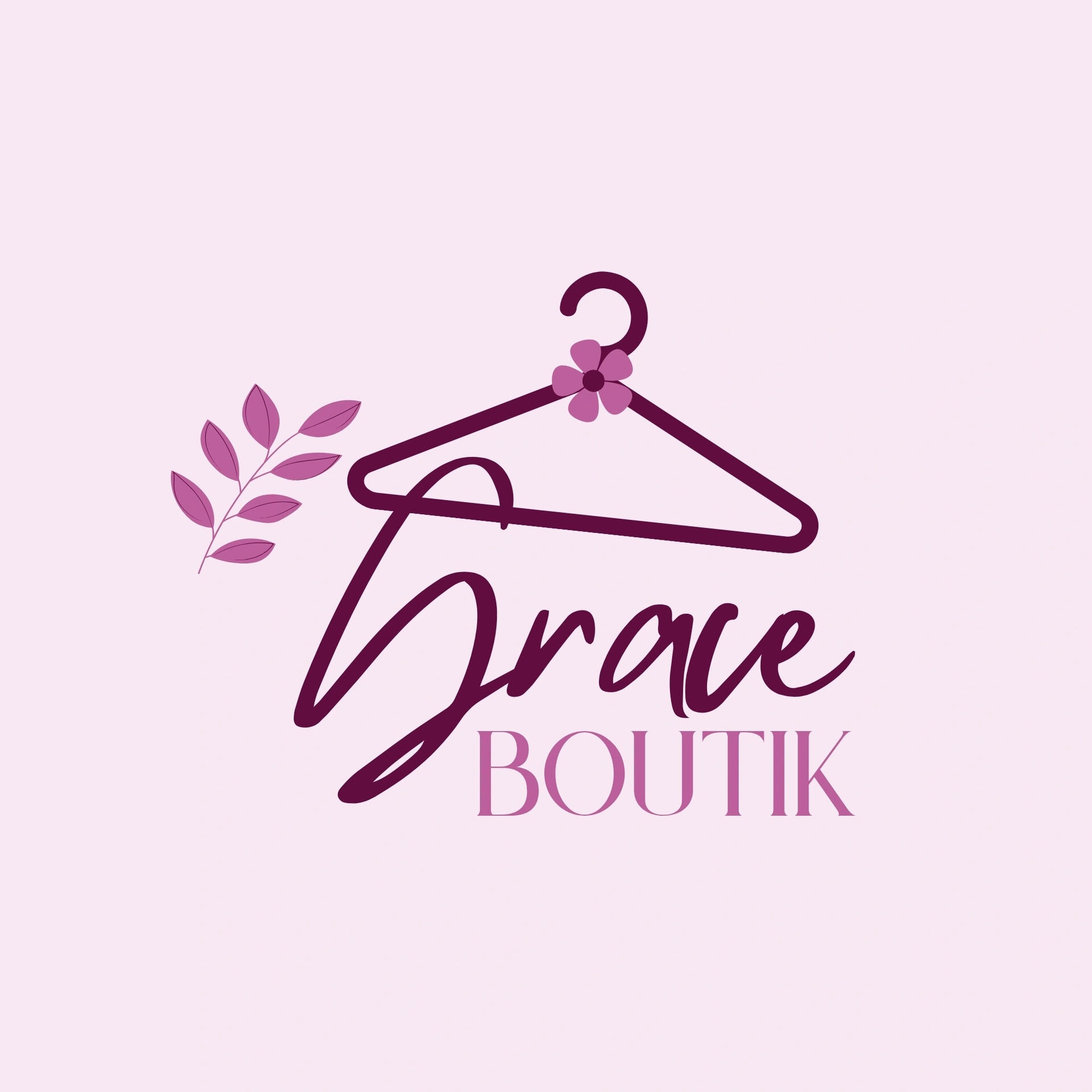 Elegant purple hanger with floral accents, logo for Grace Boutique, a fashion retailer in Mauritius.
