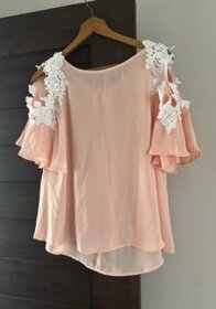 Elegant Peach Blouse with White Floral Embroidery