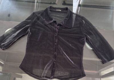 Black sheer long-sleeve blouse for women, stylish and lightweight. Perfect for casual or dressy occasions, available in Mauritius.