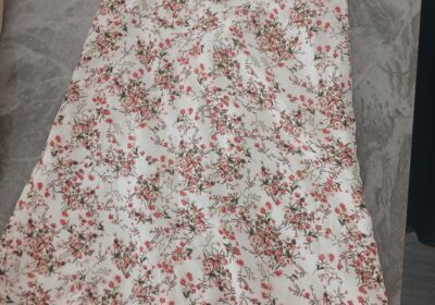 Summer floral skirt, white with pink and green pattern