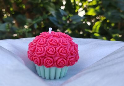 Pink Rose Candle in Cupcake Shape