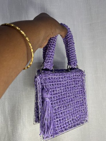 Hand Made Purple Crochet and Acrylic bag