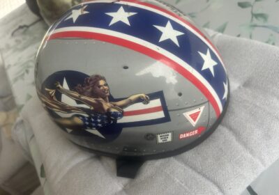 Patriotic motorcycle helmet with stars and stripes design